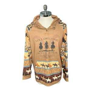 Yellowstone Dutton Ranch Men's Brown Hoodie Sweatshirt Horses Size L